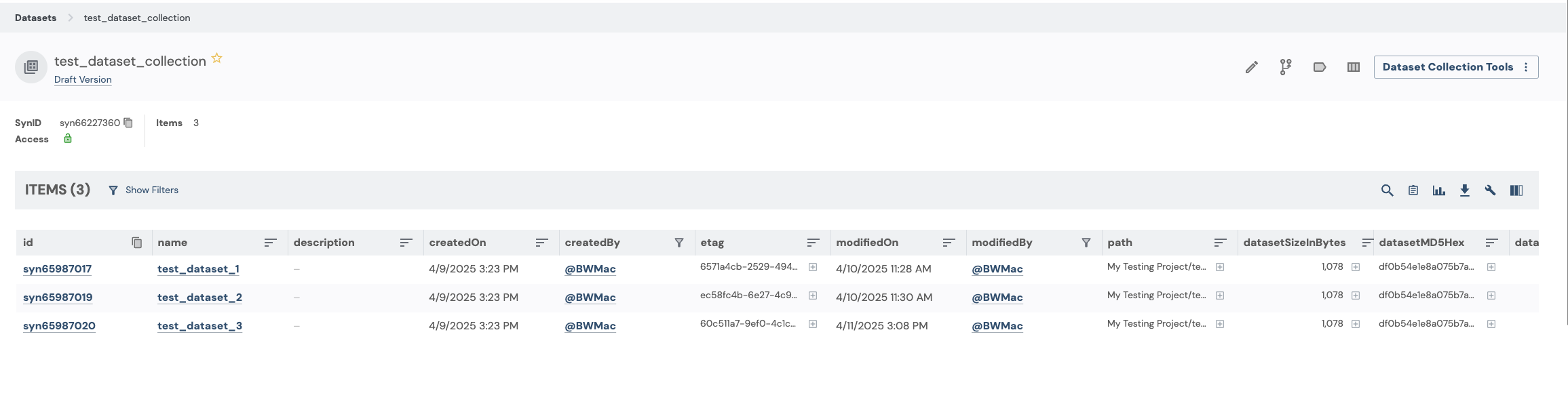 Dataset Collection with Datasets